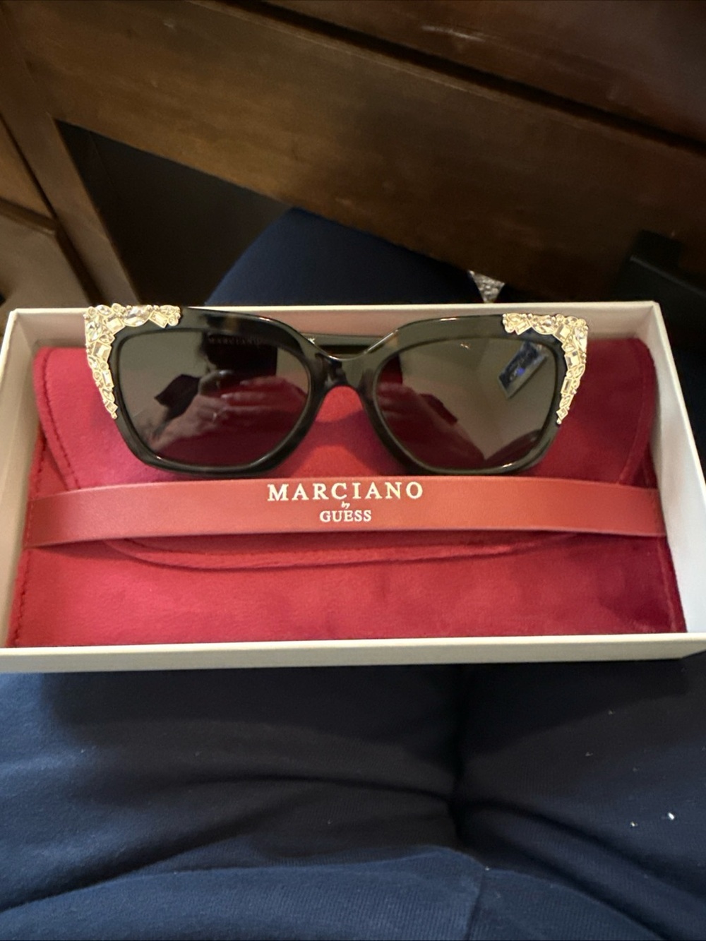 Marciano by Guess Black Sunglasses Gold Embellished Corners w/ Case GM00027
